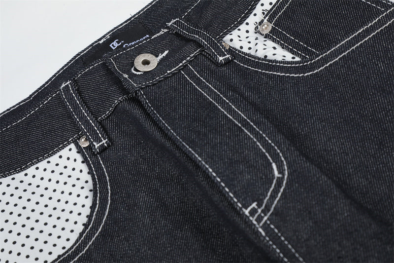Jean homme droit – Denim foncé à jambes larges avec patchwork à pois