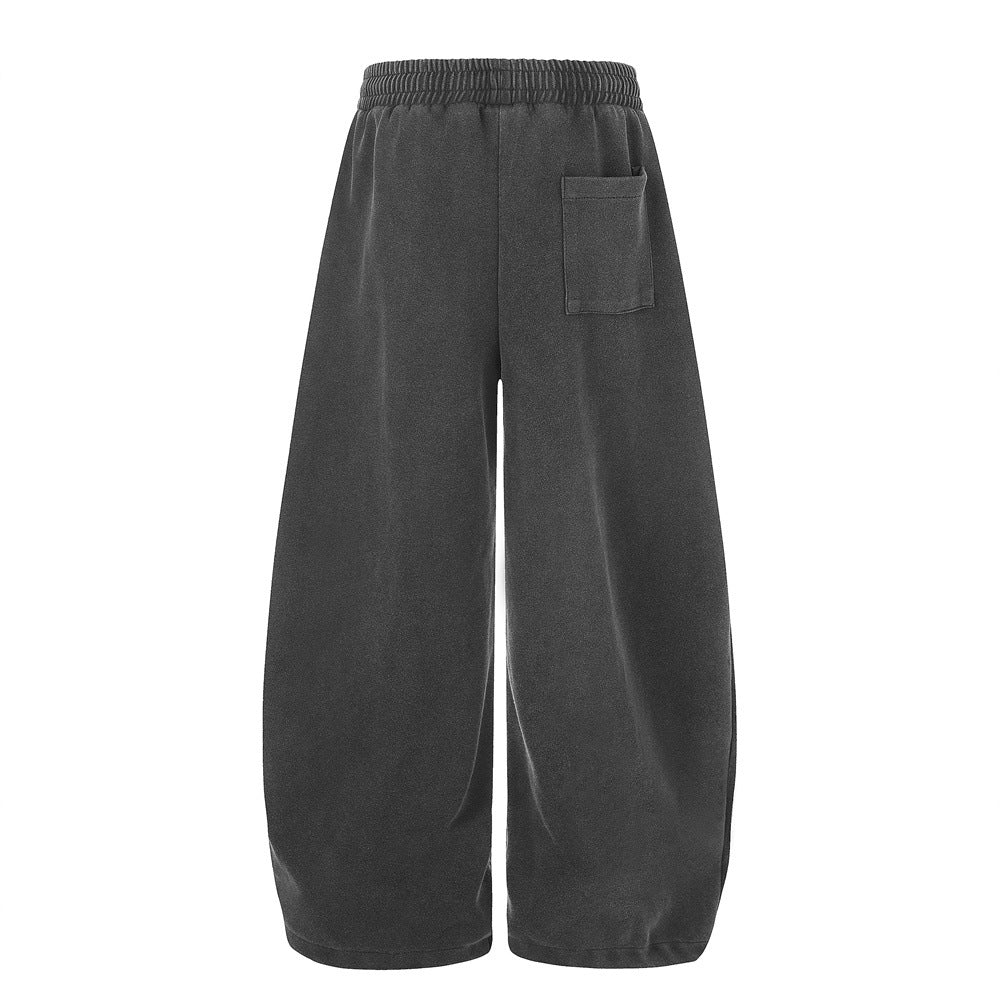 Wide-Leg Sweatpants with Cross & Madonna Graphic – Acid Wash Streetwear Joggers