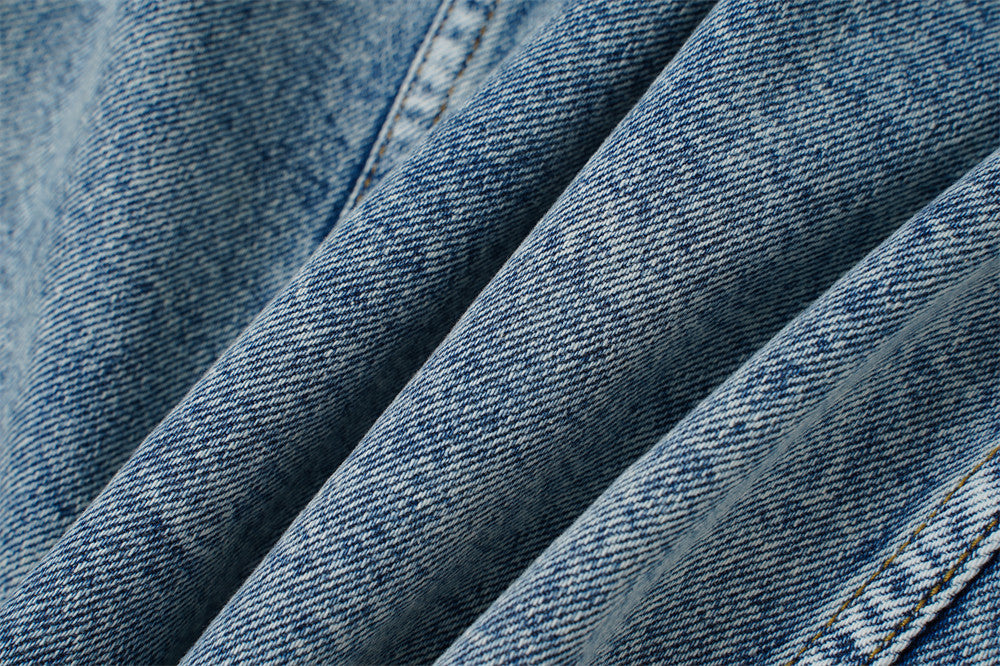 Veste en denim délavé à l’acide avec col en velours côtelé – Coupe oversize streetwear