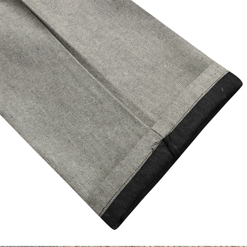 Jean en denim brut à double ceinture et jambes larges – Colorblock diagonal et broderie