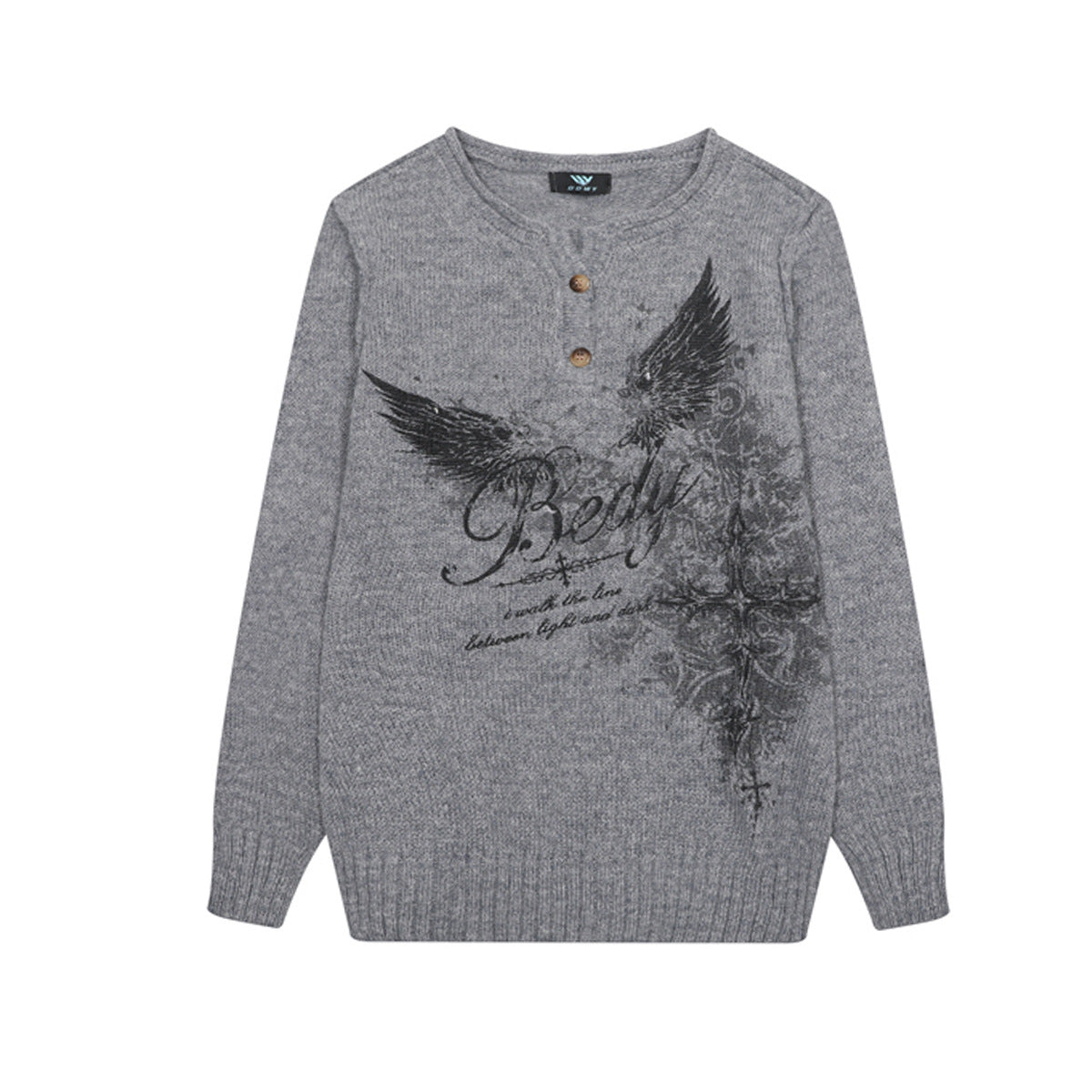 Eagle Cross Graphic Knit Sweater – Vintage American Henley Pullover
