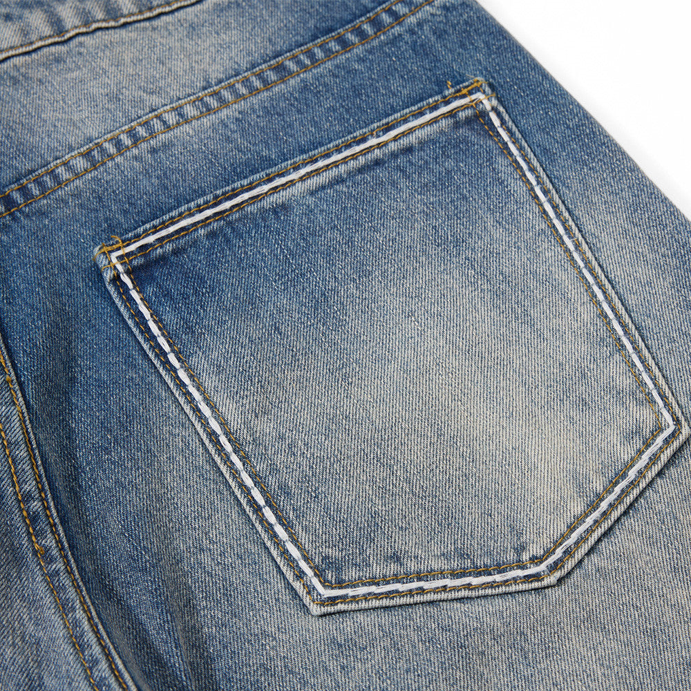 Vaqueros azules para hombre – Pantalón vaquero recto vintage lavado, de pierna ancha y corte baggy