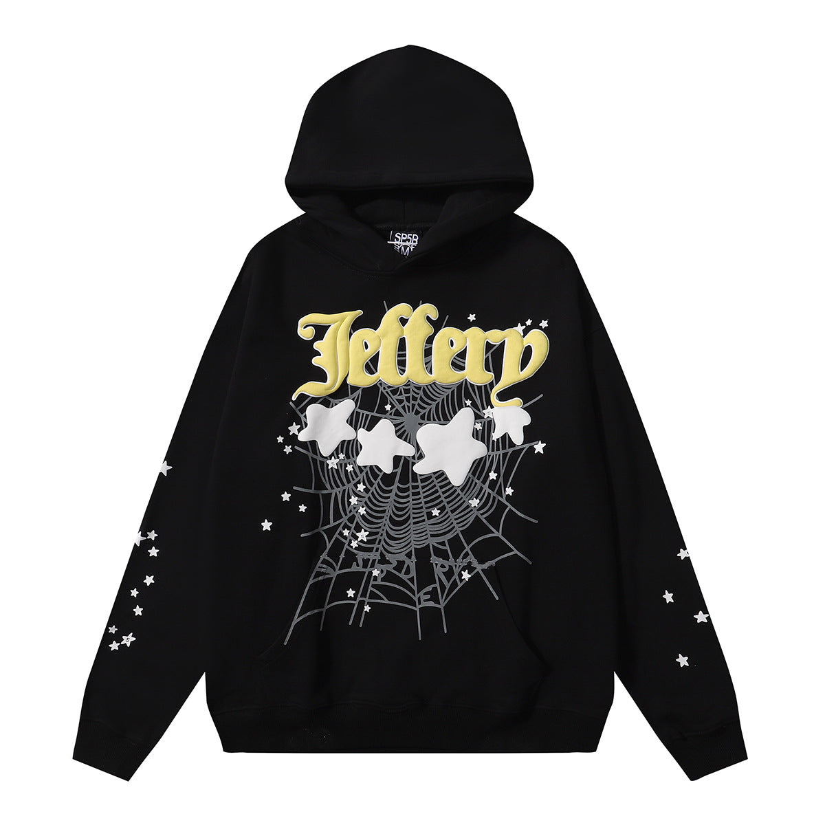 Sp5der Jeffery Hoodie – Black Web 440GSM Heavyweight Streetwear Pullover