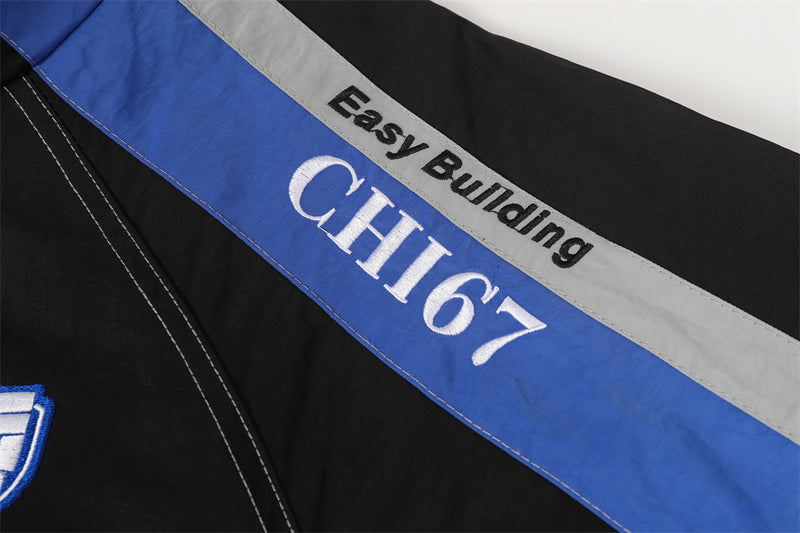 Veste racing homme colorblock à col montant, coupe-vent varsity brodé
