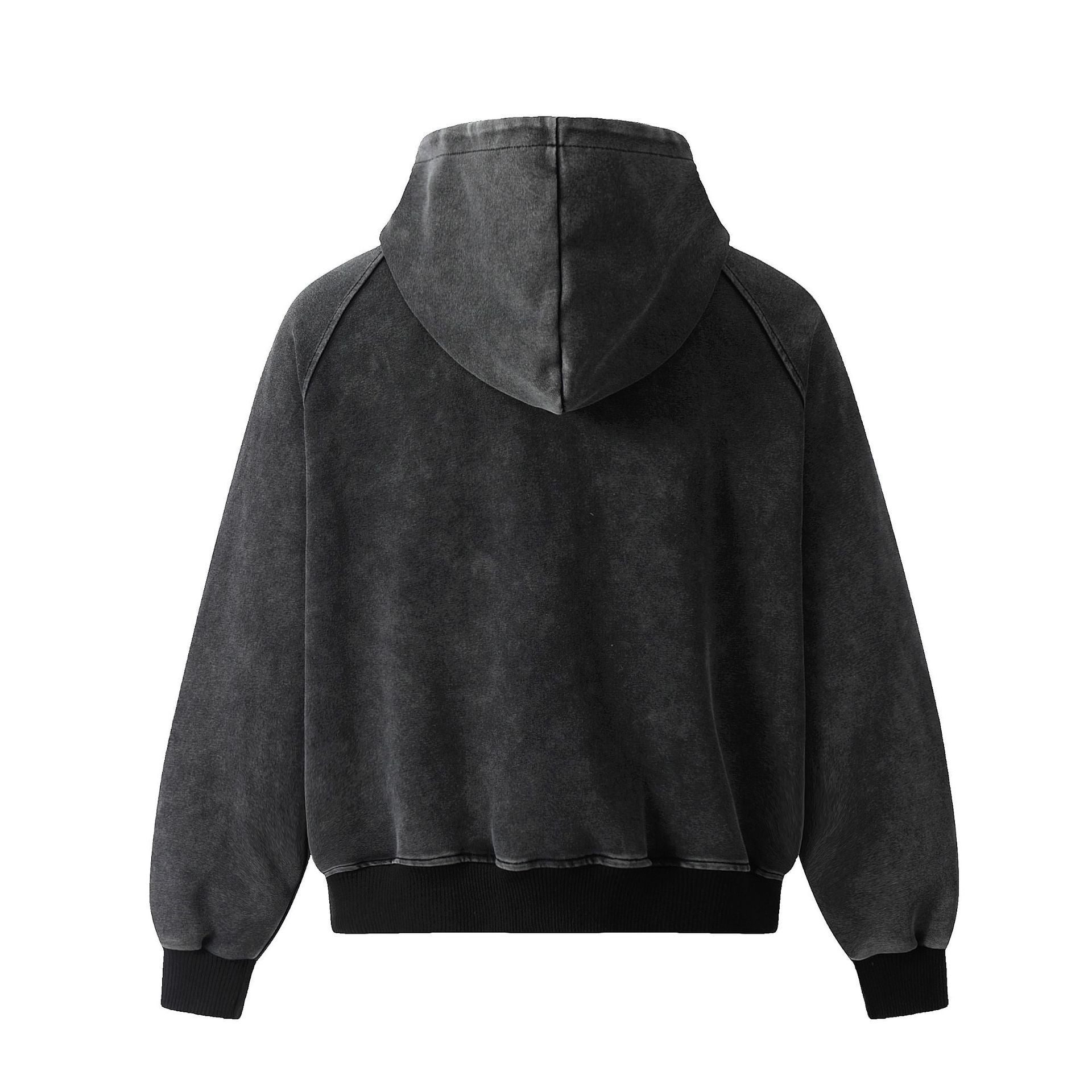 Distressed Zip Up Hoodie – Deconstructed Bomber-Style Washed Fleece Jacket