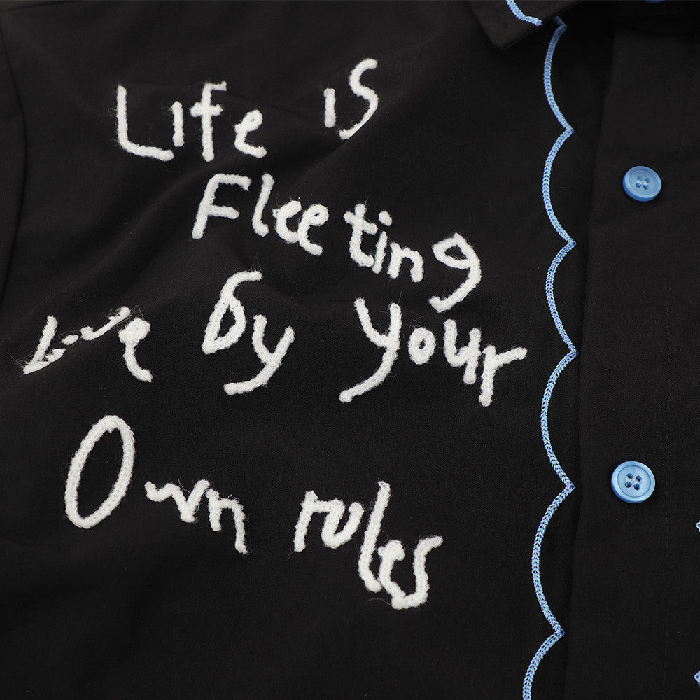 Abstract Greyhound Embroidered Short Sleeve Shirt – Oversized Casual Streetwear