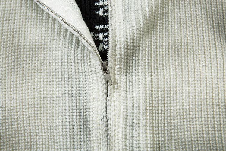 Veste-pull zippée en maille jacquard croix gothique – Col montant médiéval sombre