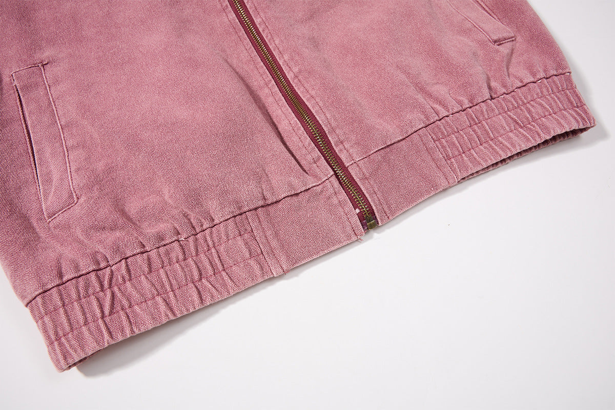 Chaqueta de lona lavada workwear con cuello de pana – Estilo barn de corte cuadrado