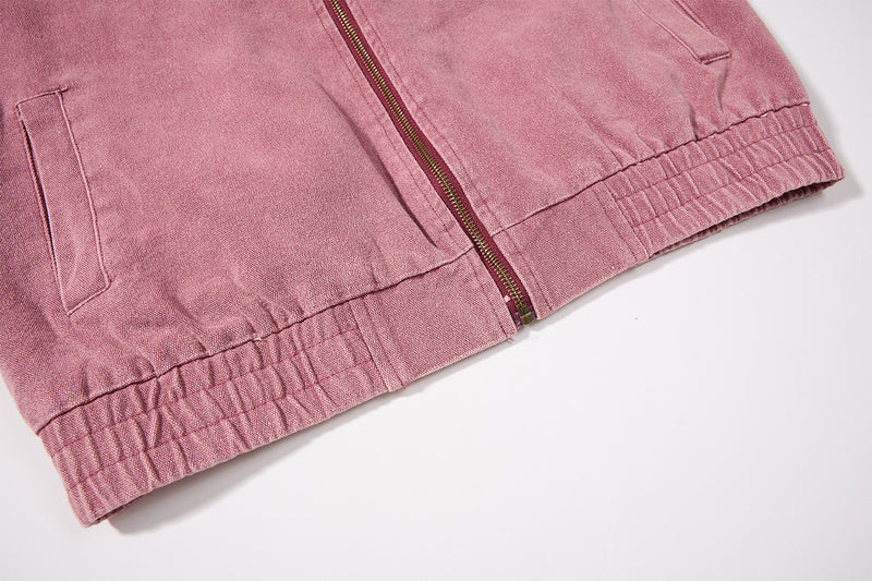 Chaqueta de lona lavada workwear con cuello de pana – Estilo barn de corte cuadrado