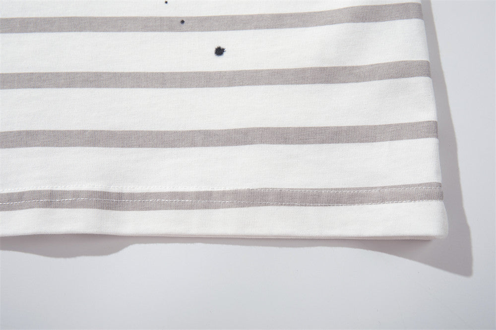 Oversized T-Shirt Men Striped Long Sleeve Paint-Splatter Script Logo Tee