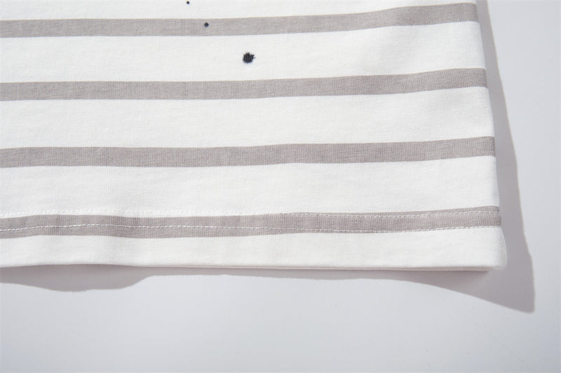 Oversized T-Shirt Men Striped Long Sleeve Paint-Splatter Script Logo Tee