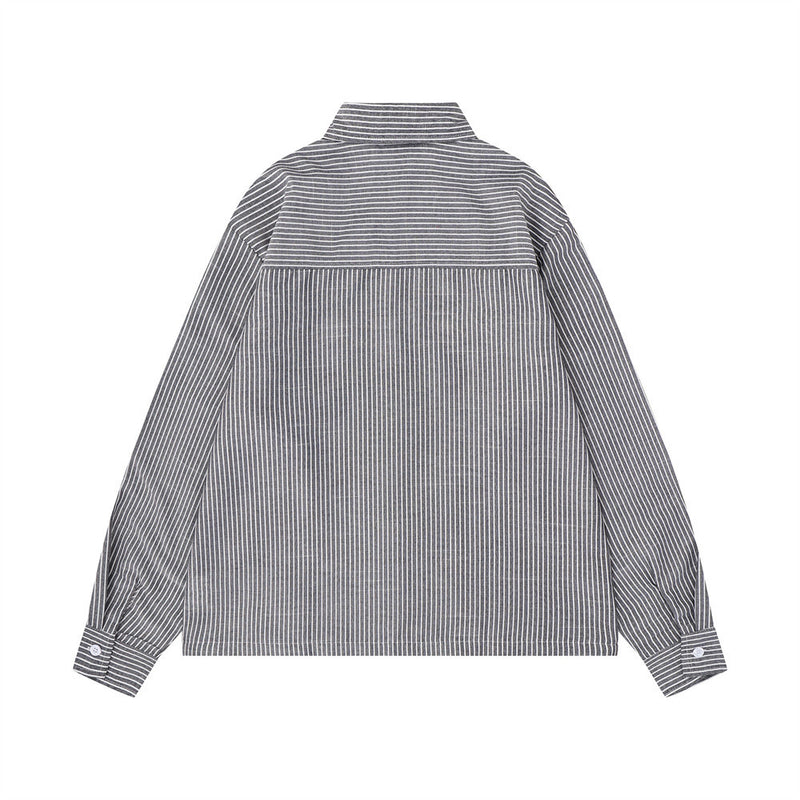 Striped Long-Sleeve Shirt with Cursive Logo Embroidery — Oversized Fit