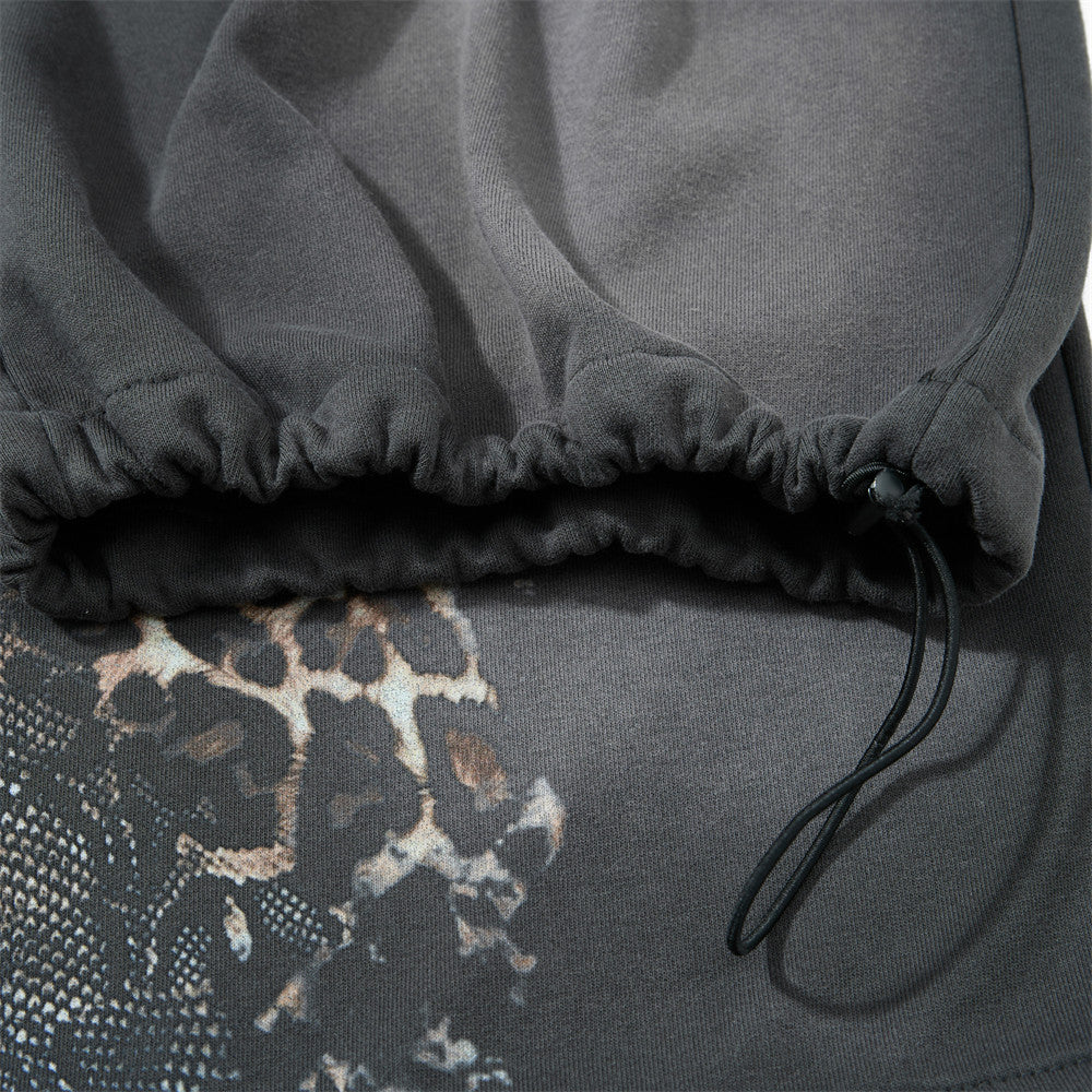 Faux Two-Piece Plaid Waistband Wide Leg Sweatpants with Leopard Print