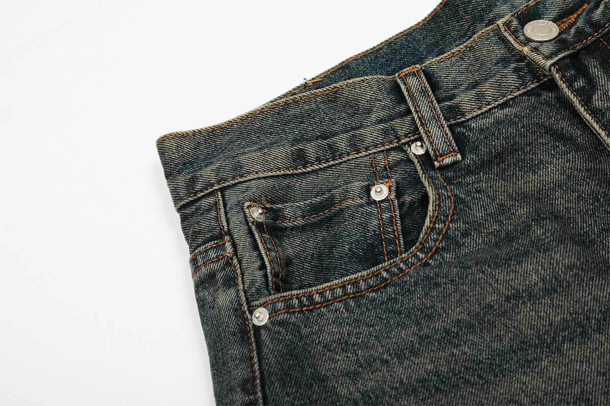Distressed Straight-Leg-Jeans – Vintage-Washed-Ripped-Denim mit Dirty-Dye