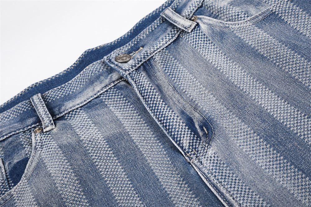 Men's Vintage Striped Wide-Leg Denim Shorts | Baggy Washed Jean Shorts