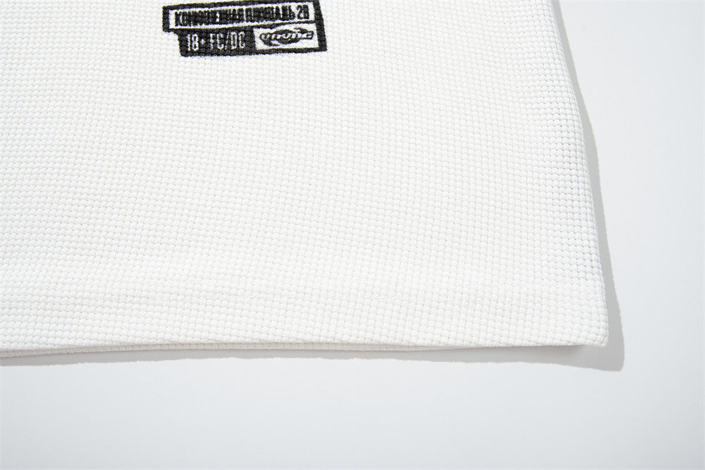 Men's Graphic Long-Sleeve Raglan T-Shirt – White & Black Waffle-Knit Colorblock