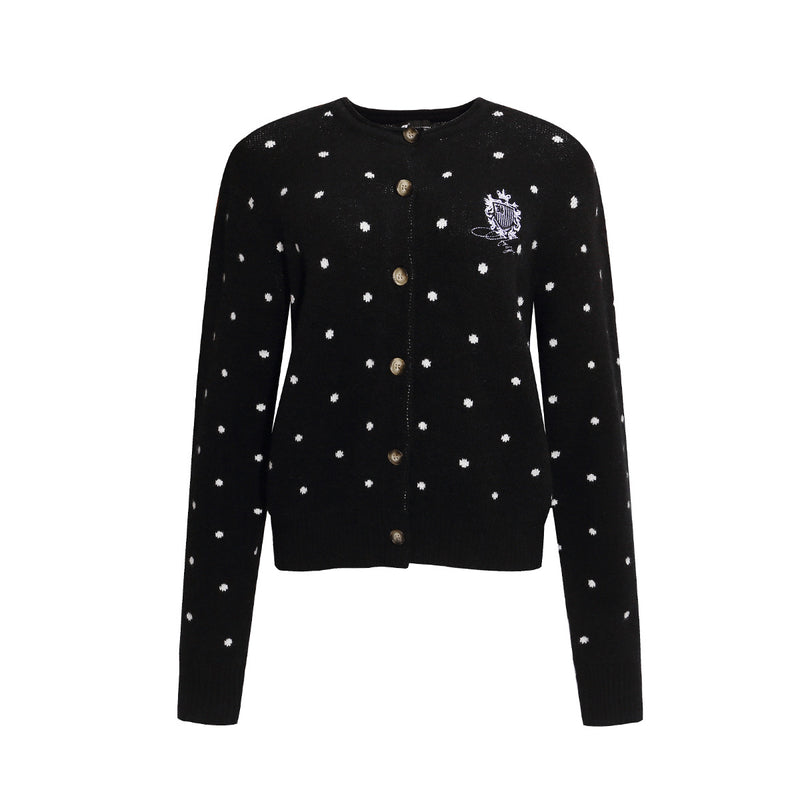 Polka Dot Knit Cardigan Sweater – Cropped Button-Up Vintage Style