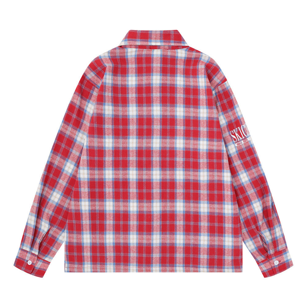 Plaid Flannel Shirt Men's Streetwear Checkerboard Graphic Print Oversized