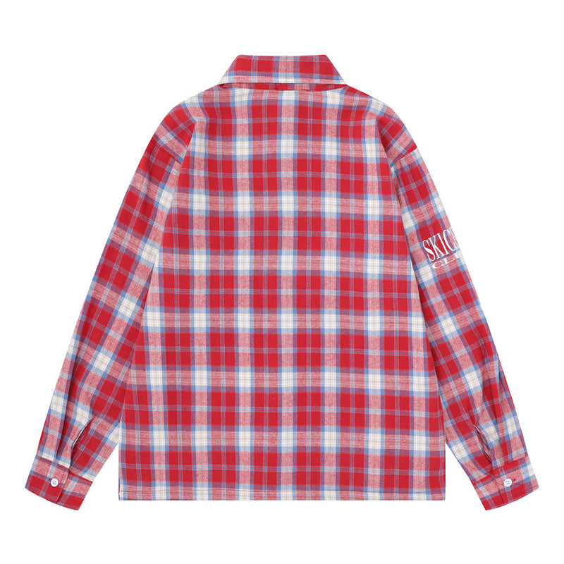 Plaid Flannel Shirt Men's Streetwear Checkerboard Graphic Print Oversized