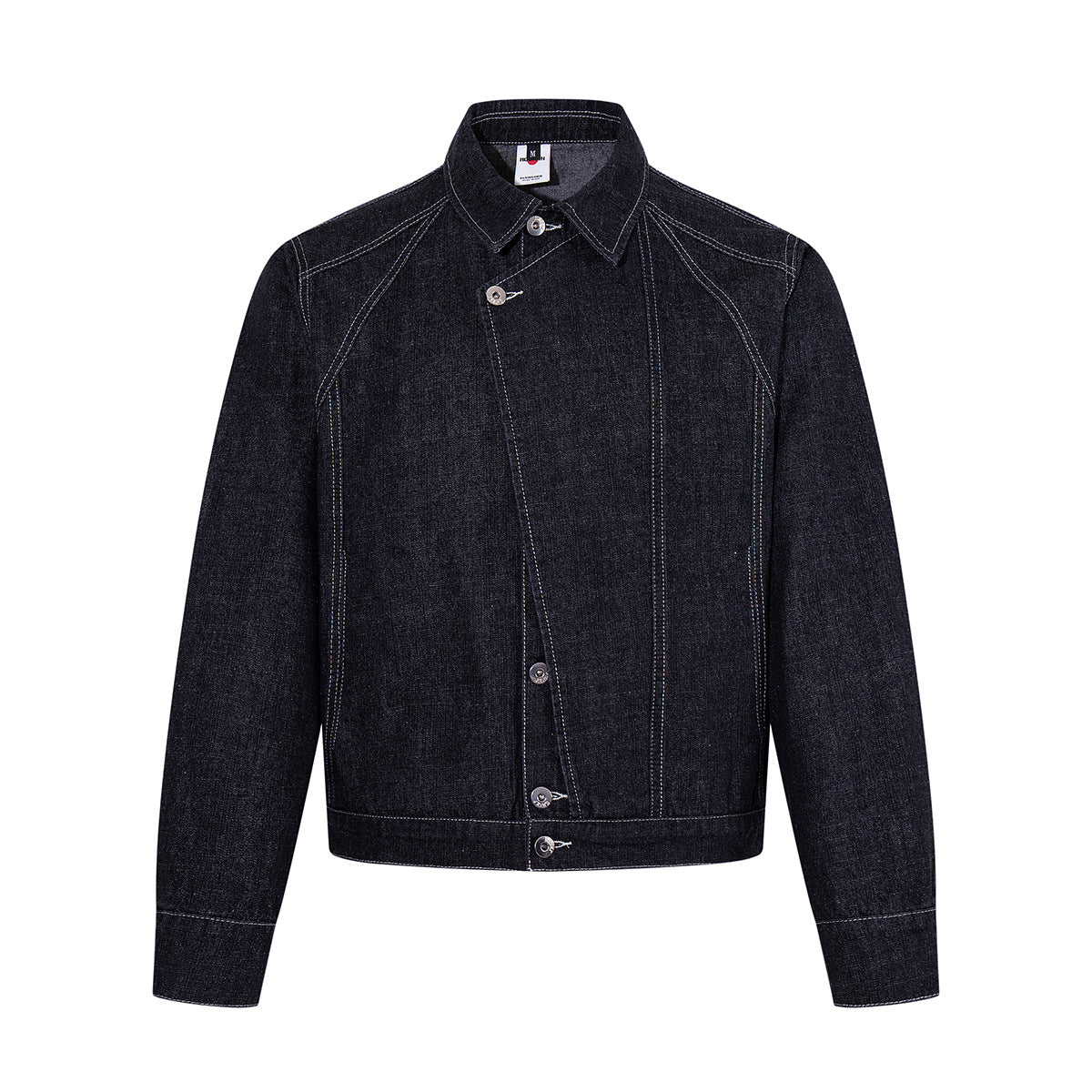 Ensemble veste et pantalon en jean – Veste boxy en denim indigo foncé asymétrique