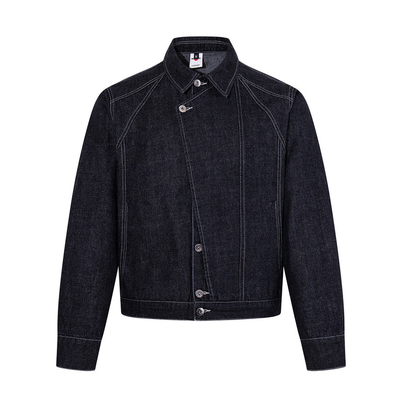 Ensemble veste et pantalon en jean – Veste boxy en denim indigo foncé asymétrique