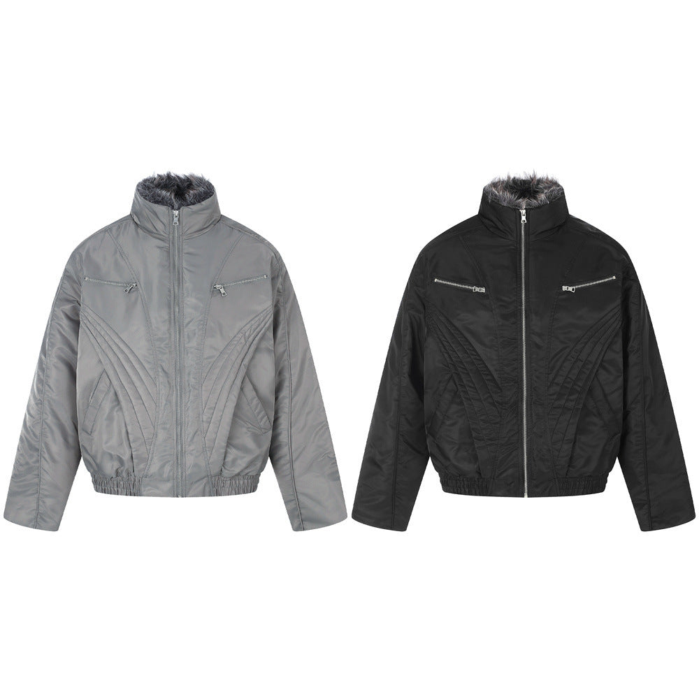 Faux Fur Collar Padded Bomber Jacket – Quilted Stitch Detail Men's Winter Coat