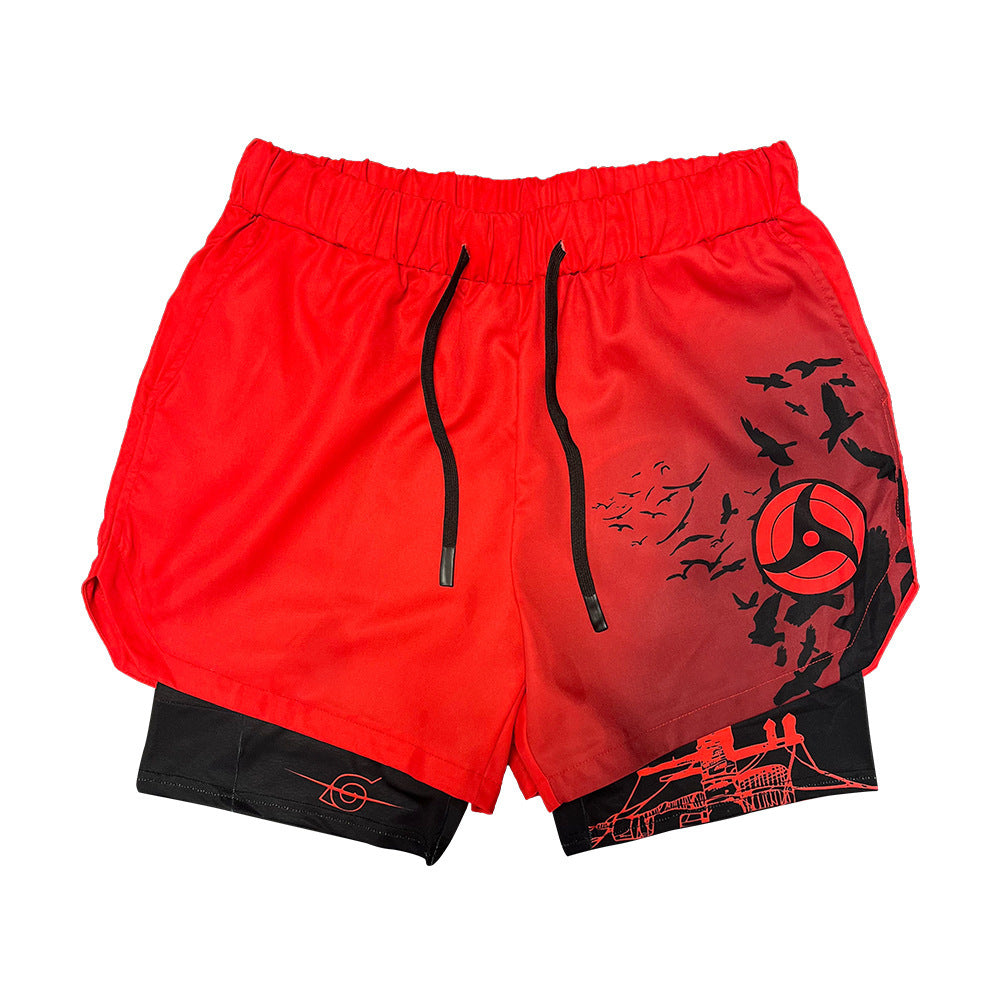 Itachi Uchiha Red Naruto Gym Shorts – Anime Workout Shorts for Men &amp; Women | Sharingan Crow Design Fitness Apparel