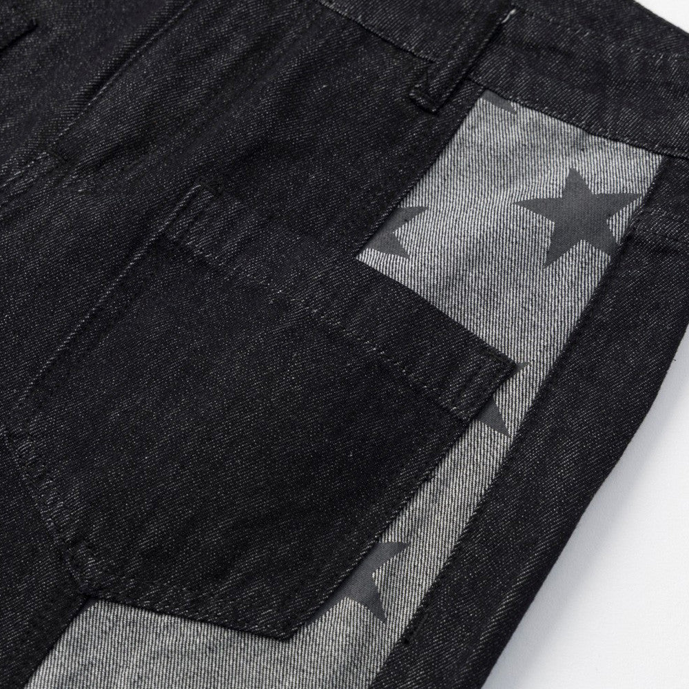 Black Baggy Jeans Men Star Print Patchwork Wide-Leg Denim Pants