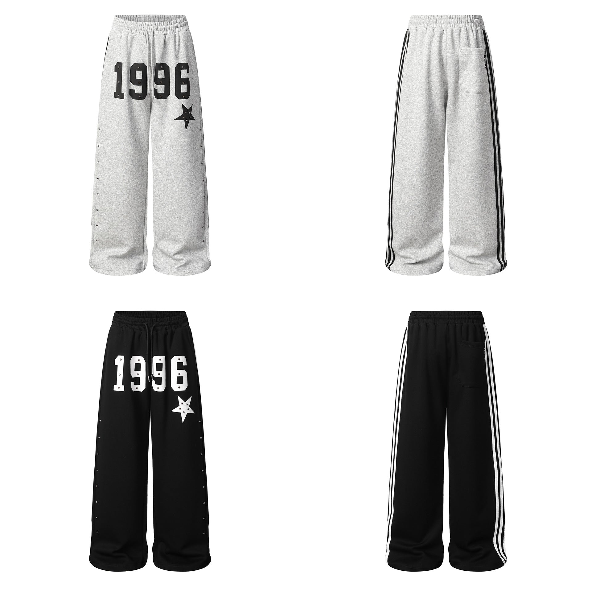 Pantalon de survêtement à jambes larges clouté d’étoiles 1996 avec détail à trois bandes