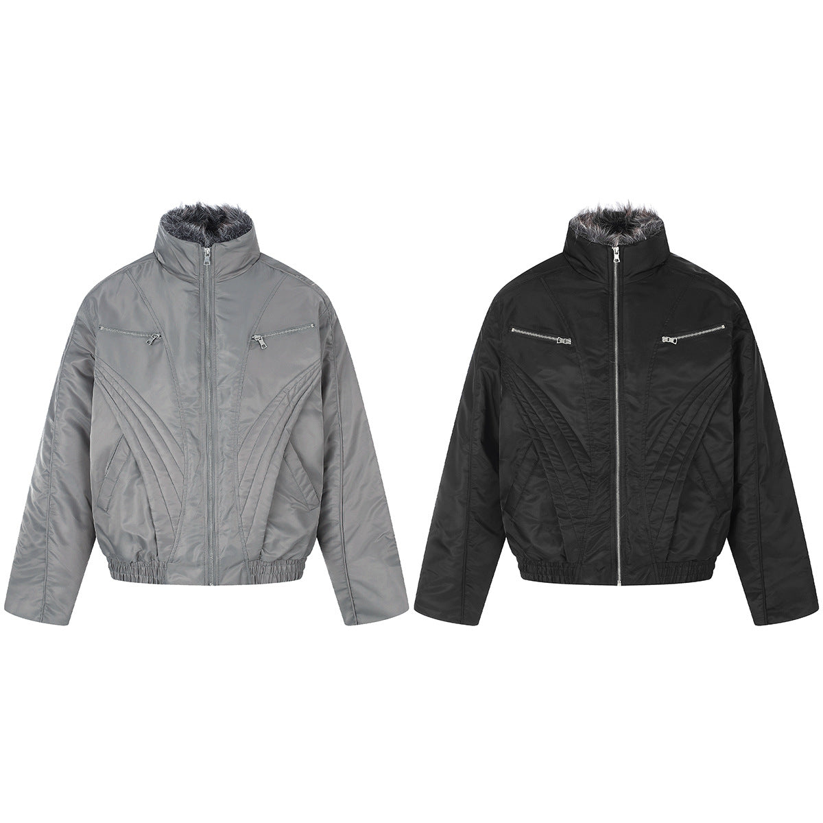 Quilted Padded Jacket with Faux Fur Collar – Moto-Inspired Deconstructed Design