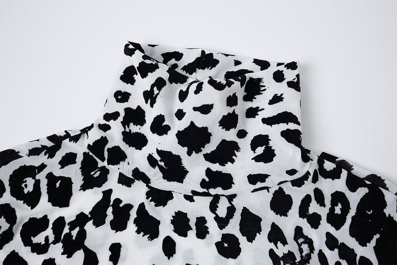 Leopard Print Turtleneck Long Sleeve Slim-Fit Shirt