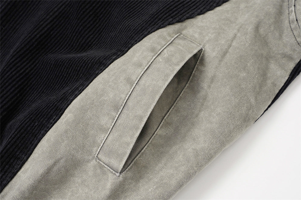Chaqueta Bomber Oversized de Pana Color Block – Patchwork con Cremallera para Hombre