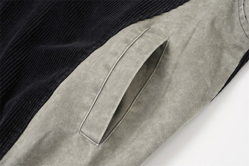 Chaqueta Bomber Oversized de Pana Color Block – Patchwork con Cremallera para Hombre
