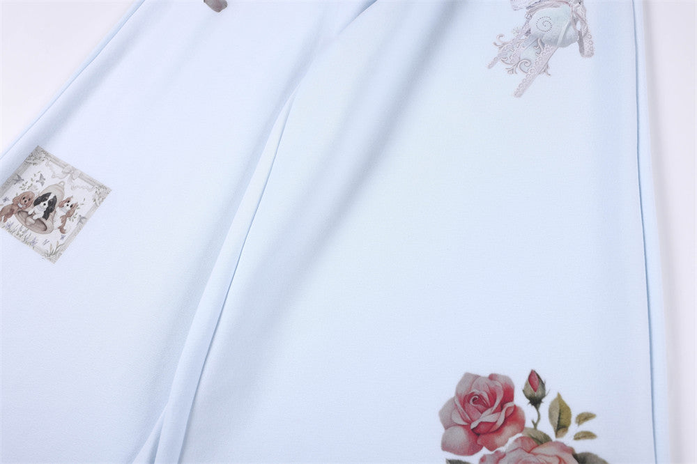 Wide-Leg Sweatpants with 3D Rose & Butterfly Print, Elastic Drawstring Waist