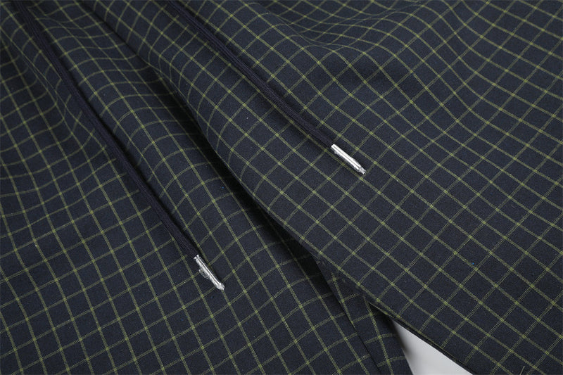 Plaid Wide-Leg Pants – Contrast Elastic Waistband, Relaxed Fit