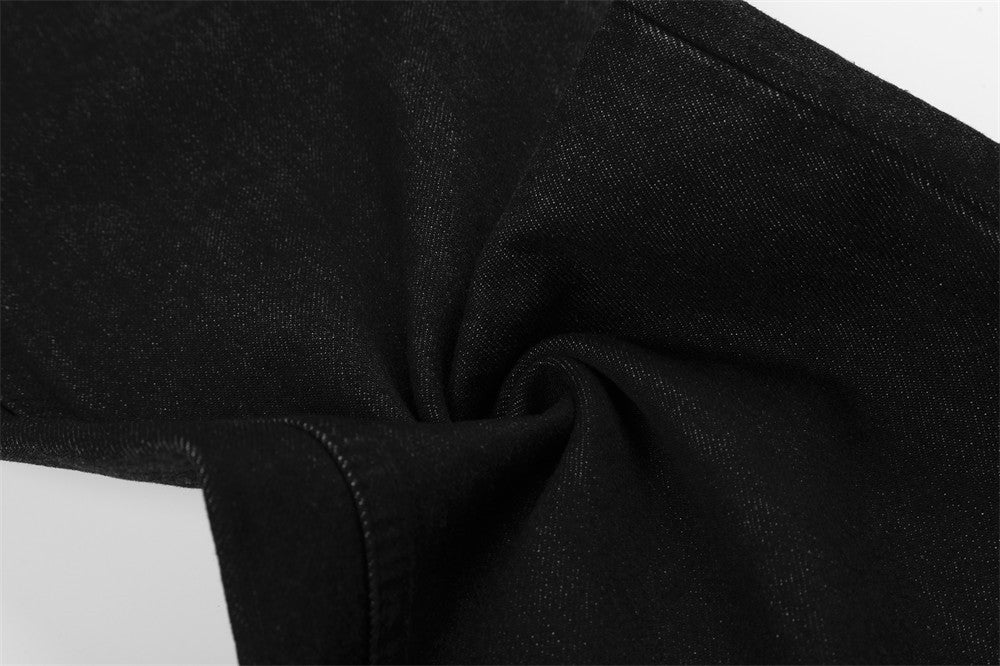 Men's Black Wide-Leg Jeans with Star-Print Contrast Pockets