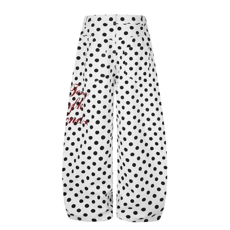Polka Dot Wide-Leg Pants – Men's Curved Hem Baggy Trousers