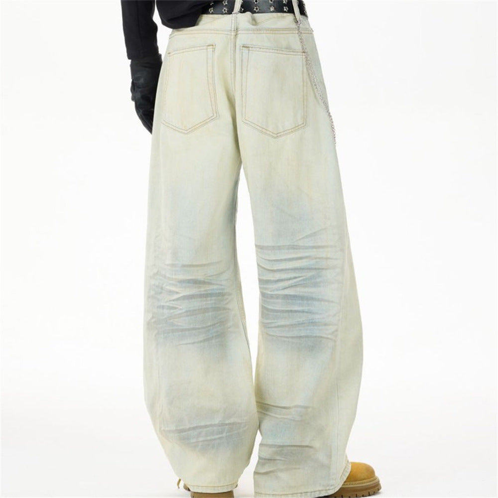 Baggy Pants for Men – Wide Leg Washed Light Blue Denim Jeans