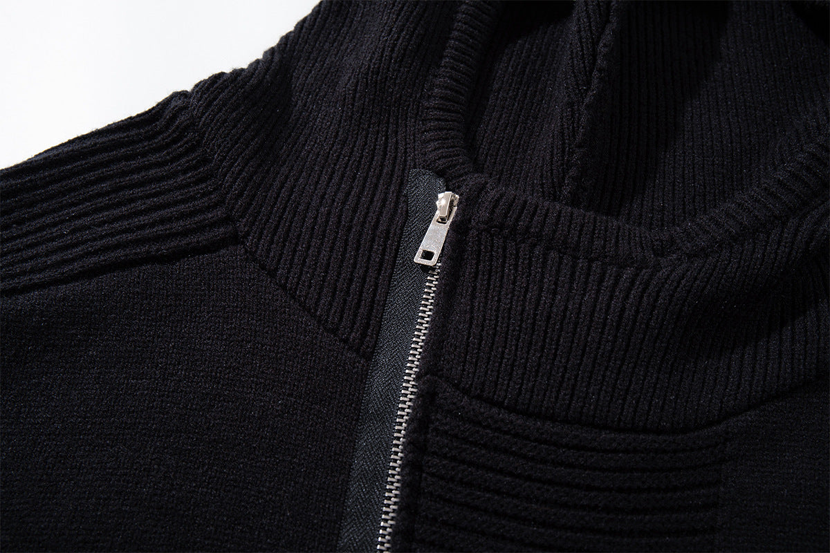 Zip Up Hoodie Black Knit Oversized Full-Zip Sweater Hoodie