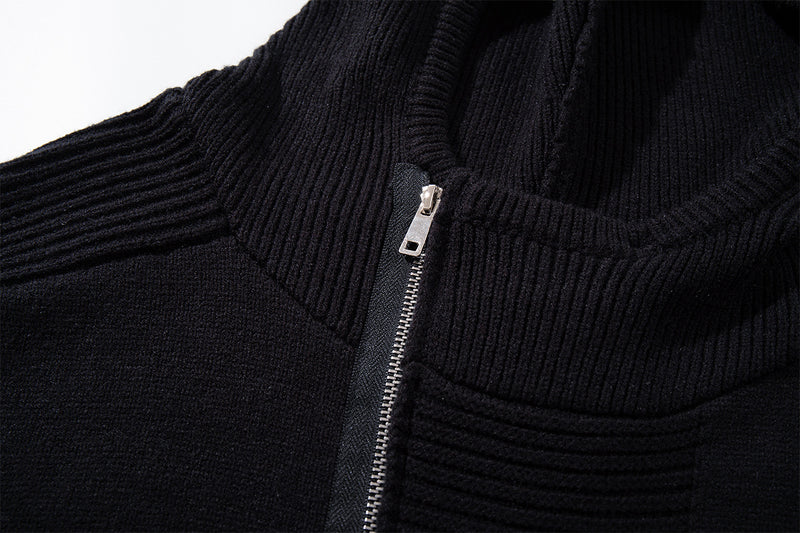 Zip Up Hoodie Black Knit Oversized Full-Zip Sweater Hoodie