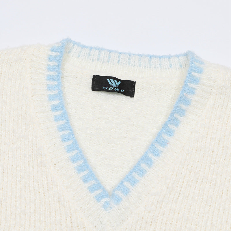 Cartoon Bear Knit Sweater Vest – V-Neck Jacquard Sleeveless Pullover