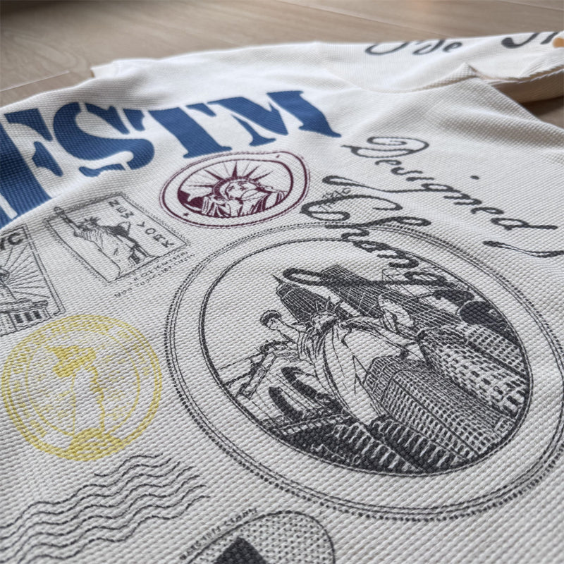 GLFSTM New York Graphic Long-Sleeve Waffle-Knit Tee – Oversized Crew Neck