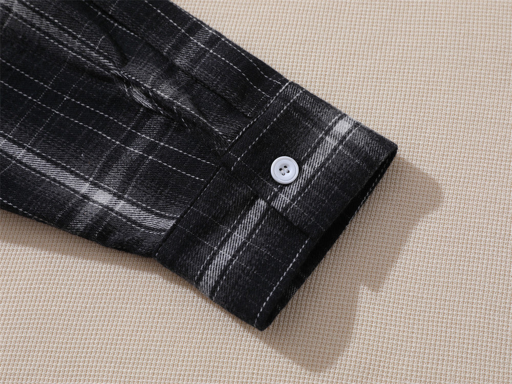 Faux Two-Piece Plaid Splice Long Sleeve Polo Shirt – Oversized Collegiate Style