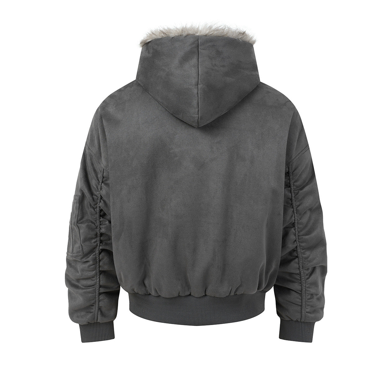 Bomber en suédine avec capuche en fausse fourrure – Manteau d’hiver oversize