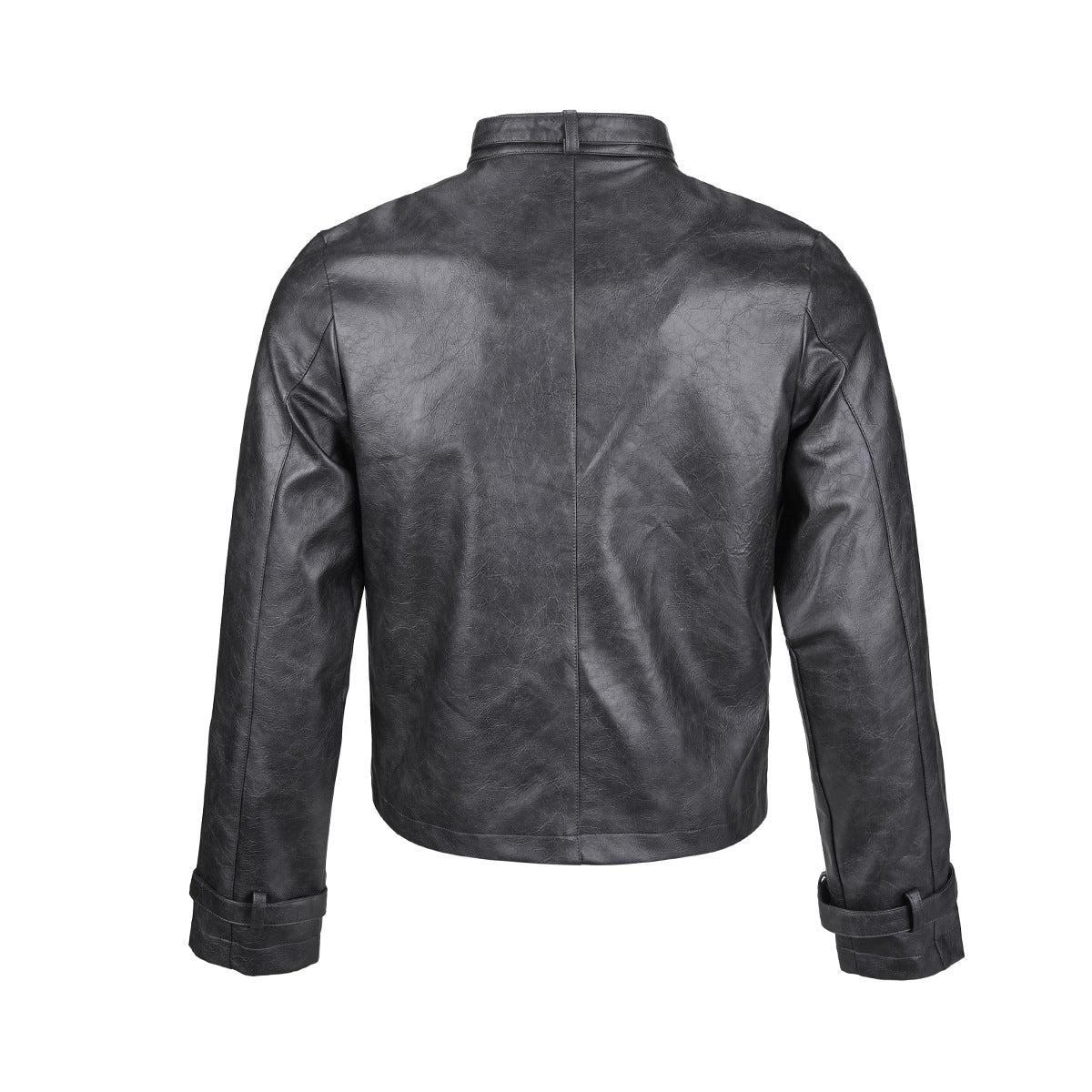 Blouson biker oversize en cuir – Style moto à col montant et poignets à boucles