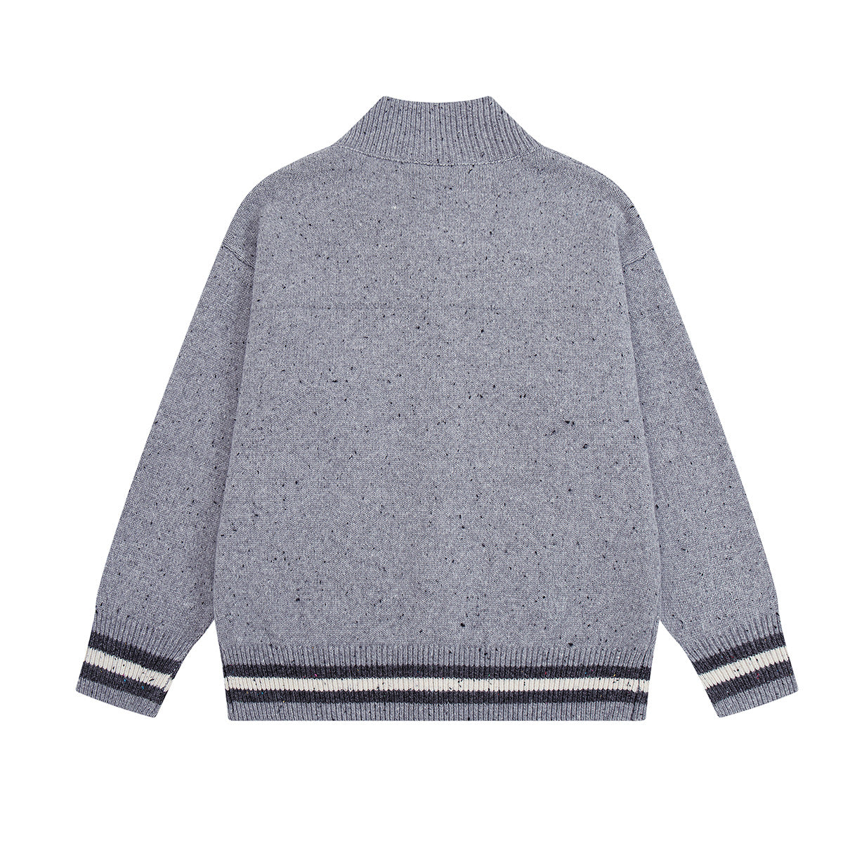 Cartoon Cat Jacquard Knit Cardigan Sweater – Varsity-Trim Button-Up