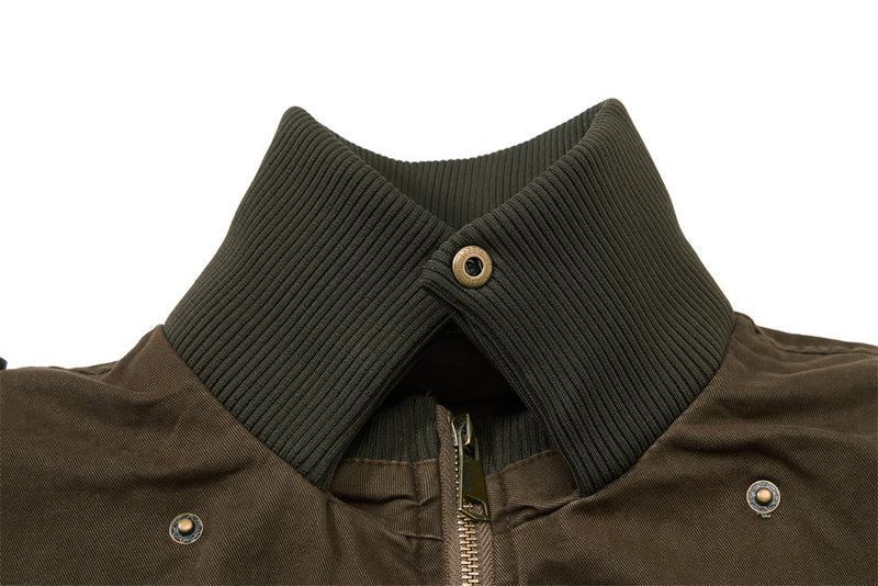 Washed Cargo Bomber Jacket – Men's Oversized Stand Collar with Double Chest Zips