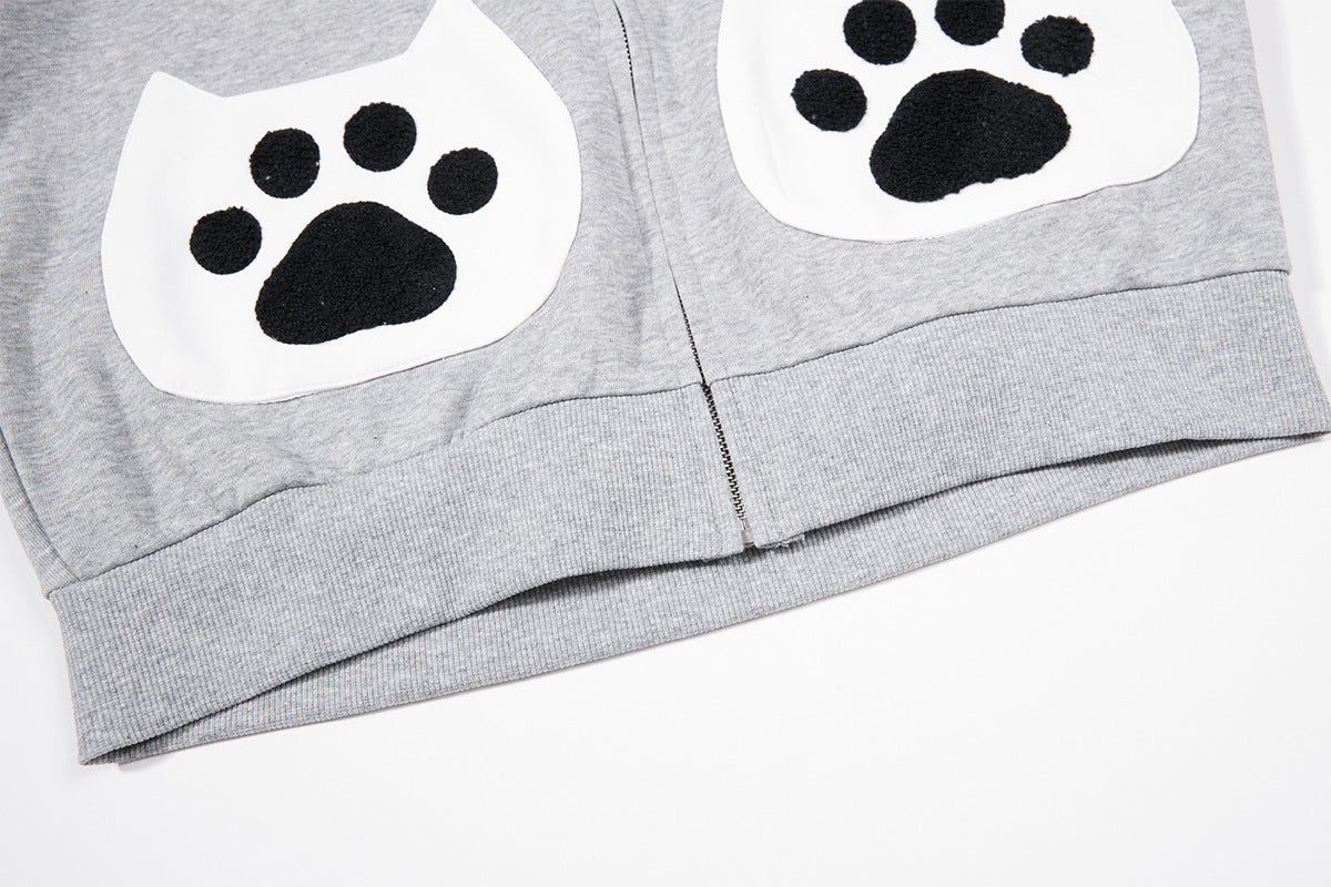 Hoodie zippé à oreilles de chat avec manches raglan étoilées et poches-pattes