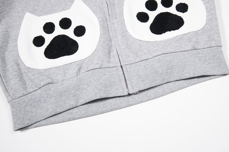 Hoodie zippé à oreilles de chat avec manches raglan étoilées et poches-pattes