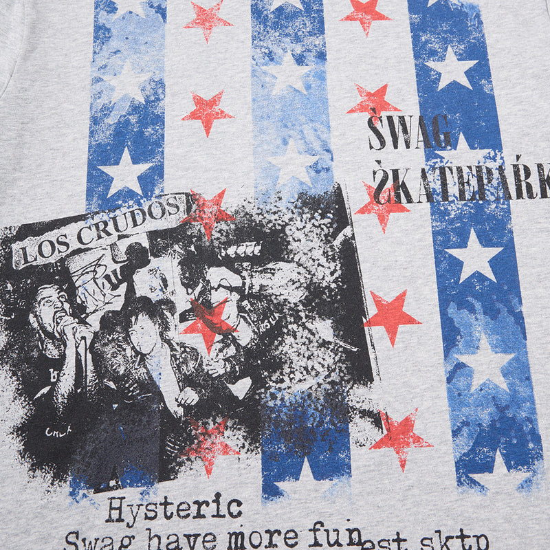 Men's Graphic Long Sleeve T-Shirt – Stars & Stripes Skatepark Print, Mock Neck